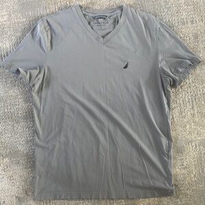 Nautica Gray Short Sleeve Tee Casual V-Neck